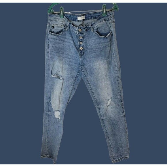 KanCan High Rise Super Skinny Distressed Jean Button Fly Stretch Blue 15/31 Lyla - Picture 2 of 9